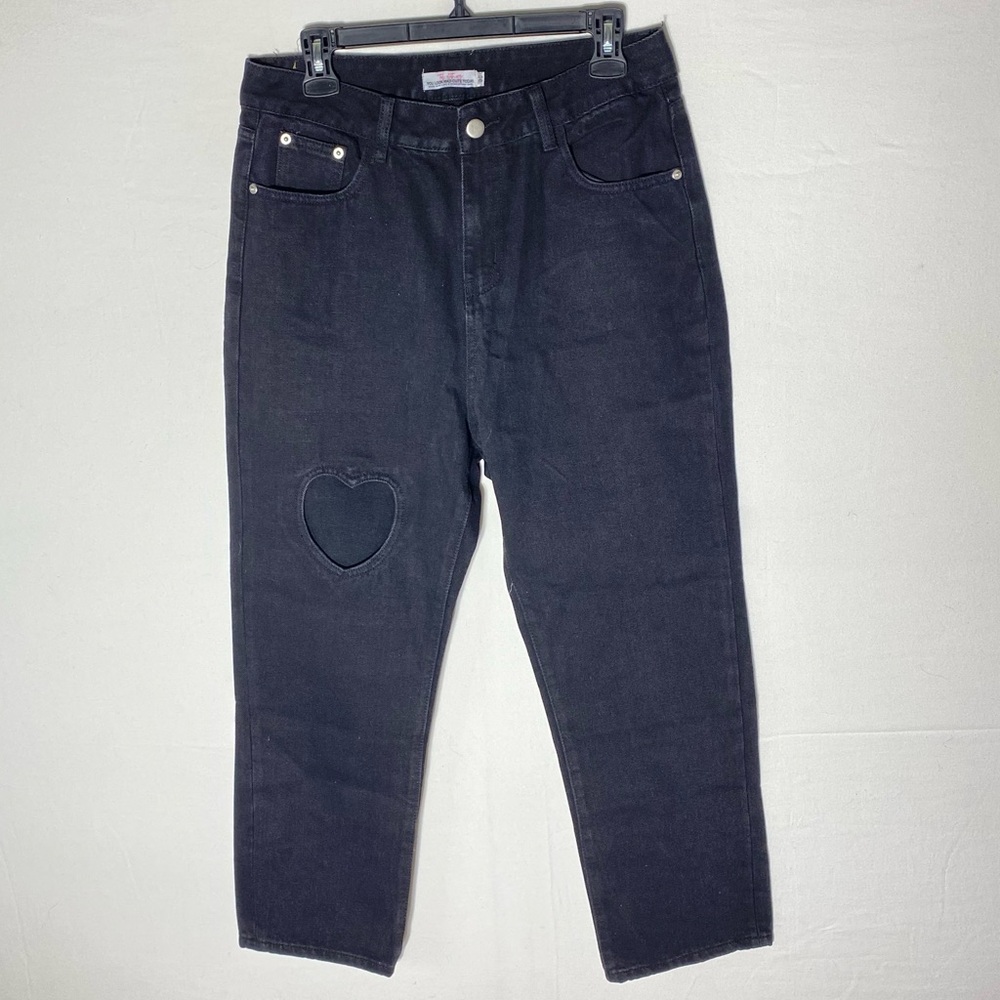 Tal Clothing Black High Rise Cropped Jeans W Heart Cutout 30